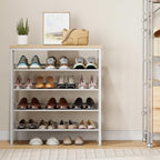 HOOBRO Shoe Rack for Entryway, 5-Tier Shoe Organizer with Adjustable Mesh Shelves, 12-16 Pairs of Shoes, Spacious Floor Mount, Metal, Industrial, Shoe Shelf for Closet, Natural and White WN12XJ01 - Image 2