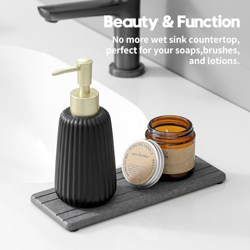 Razborci 2PCS Diatomite Quick Stone Drying Tray Mat For Bathroom & Kitchen Counter, Instant Dry Water Absorbent Drink Bar Coaster,Vanity Sink Caddy Organizer,Dish Soap Sponge Holder, Dark Gray,9"x3.5" - Image 5