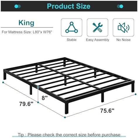 Maenizi King Size Bed Frame, 8 Inch King Platform Bed Frame - Image 2