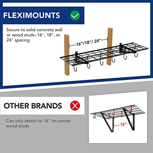FLEXIMOUNTS 1-Pack 1x4 ft Garage Wall Shelving, Include 6 Bike Hooks, Black - Image 3