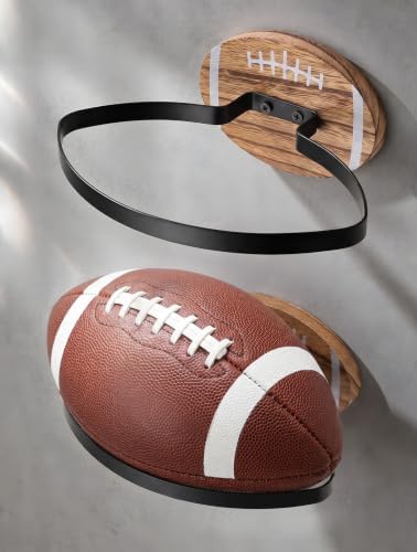 2 Pack Football Wall Mount Display Rack with Wooden Base by DAOUN