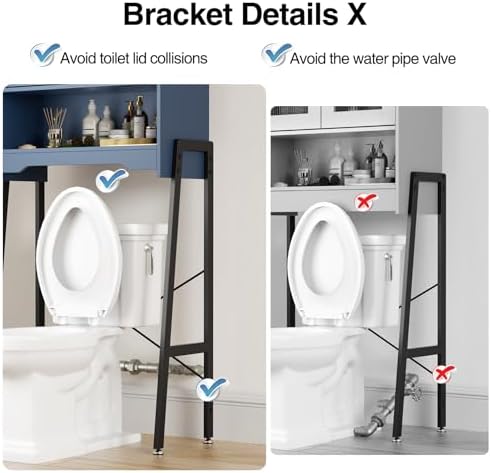 Over The Toilet Storage Cabinet with Tempered Glass Doors and Adjustable Shelf, Bathroom Organizer with Metal Stand Space Saver Over Toilet , Modern Toilet Rack for Bathroom, Restroom, Laundry, Blue - Image 5
