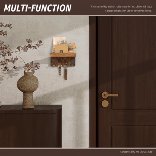 Rebee Vision Key Holder Wall Mount with 4 Hooks for Home Decor, Retro Brown - Image 4