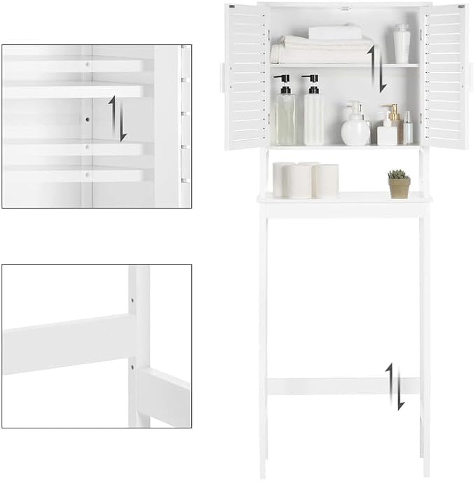 SONGMICS Bamboo Over The Toilet Storage Cabinet, Adjustable Inside Shelf - Image 5