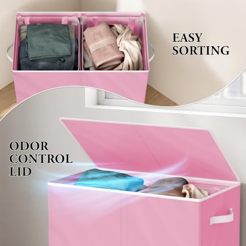 Simple Houseware Double Laundry Hamper with Lid & Removable Bags, Pink - Image 6