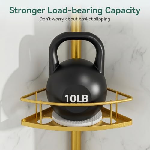 Corner Shower Caddy Tension Pole, 4 Tier Rustproof Shower Tension Rod Organizer, Adjustable 25-125 Inch Bathroom Shower Organizer Shelves for Bathtub Shampoo Storage, Gold - Image 7