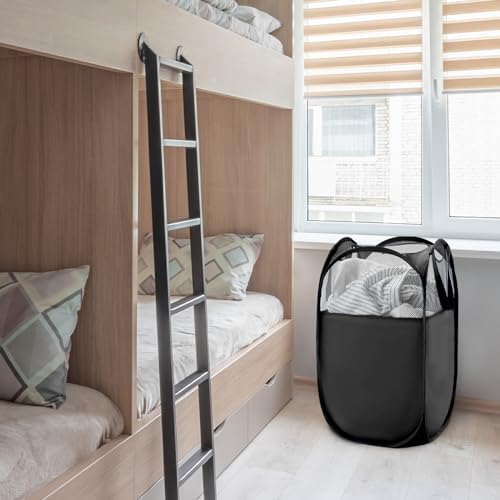 TECHMILLY Pop Up Foldable Laundry Basket, Mesh Laundry Hamper with Reinforced Handles for Dirty Clothes Storage in Dorm, Laundry Room, Bathroom, Black(Fabric) - Image 7