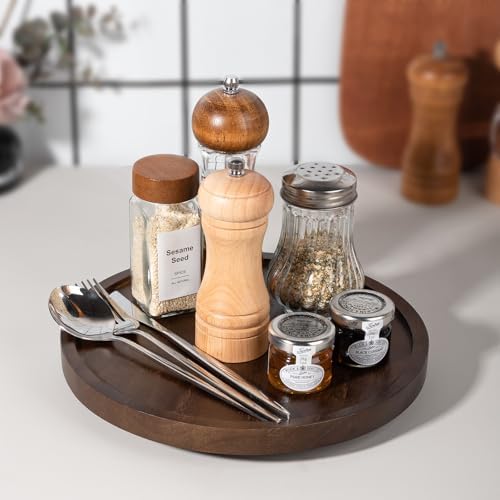 Wood Lazy Susan Organizer Kitchen Turntable for Cabinet Farmhouse Bathroom Decor Round Decorative Tray for Vanity, Counter, Sink, Coffee Table, 10 Inch, Walnut - Image 2