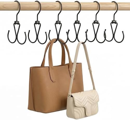 6 Pack Purse Hanger for Closet, 12 Storage Capacity Rotatable Purse Hooks, Hanging Backpack Bag Holder, Closet Organizers and Storage, Black - Image 2