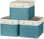 Bidtakay Basket Storage Bins with Handles Fabric Large Storage Baskets for Organizing Set of 3 Collapsible Rectangular Basket for Shelves Closet Organizer 15 X 11 X 9.5 Inches(White&Teal Blue) by BidtakayBaskets