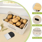 Kitchen Vegetable Storage Set of 3, Metal Onion Garlic Potato Storage Set, Kitchen Canisters Vegetable Keeper Containers with Aerating Holes and Bamboo Lid，Beige - Image 4