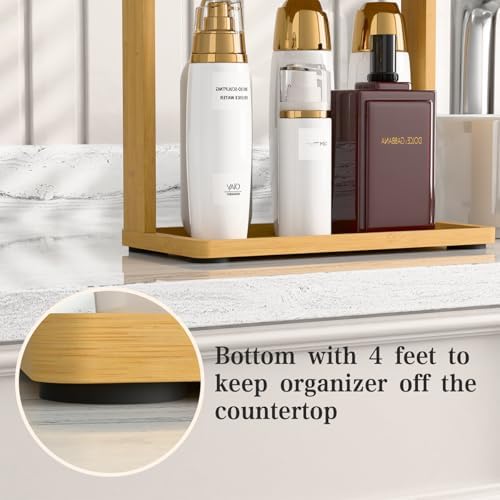 PEKER Bamboo Bathroom Organizer Countertop – Small Vanity Storage Shelf for Makeup, Perfume, Skincare – Natural Cosmetics Display Rack for Dresser, Sink, Kitchen – Natural - Image 7