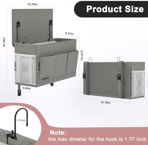 Bedside Caddy Storage Organizer for Bed Rails, Bed Caddy with 6 Pockets - Image 4