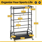 SOYEEZE Garage Sports Equipment Organizer-Large 5 Layer Ball Storage, Basketball Stand Holder, Outdoor Toy Storage, Baseball Bat Rack, Rolling Ball Cart with Hooks and Wheels for Indoor/Outdoor Use - Image 7