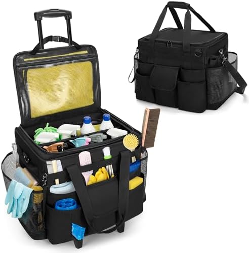 LoDrid Rolling Cleaning Caddy with Lid and Detachable Trolley, Black by LoDridDirect