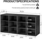 Shoe Storage Bench Cubby with 12 Cubbies, Wood Shoe Rack Organizer Cabinet - Image 2
