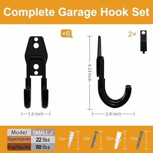 Garage Hooks, 6 Pack Small Round Wall Hooks for Hanging Heavy Duty Ladders, Bikes, Tools Ideal for Garage, Garden, Basement Utility Room Storage (Black) - Image 2