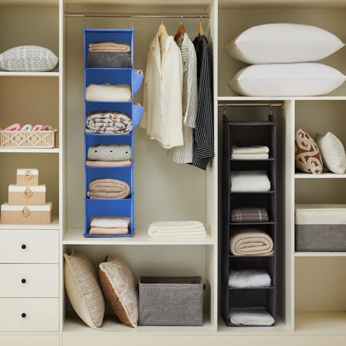 YOUDENOVA Hanging Closet Organizer and Storage, 6-Shelf, Blue | Breathable Fabric, Clothes Organizer with 2 Side Pockets, Hanging Shelves for Closet Storage, Dorm Room Essentials for Guys - Image 2