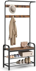 VASAGLE Coat Rack, Hall Tree with Shoe Bench, 4-in-1, 9 Removable Hooks by Unknown