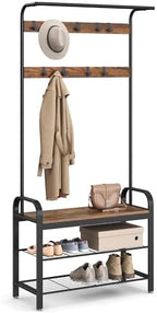 VASAGLE Coat Rack, Hall Tree with Shoe Bench, 4-in-1, 9 Removable Hooks by Unknown
