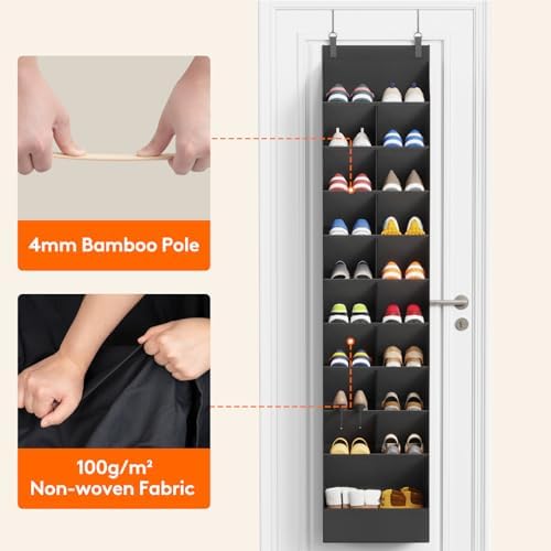 Lifewit 10 Tier Over the Door Shoe Organizer with 19 Large Deep Pockets, Fabric Hanging Shoes Shelf for Closet, Dorm Storage, Fit Up to 20 Pair Shoe Rack Holder for Sneakers, Boots, Black - Image 5