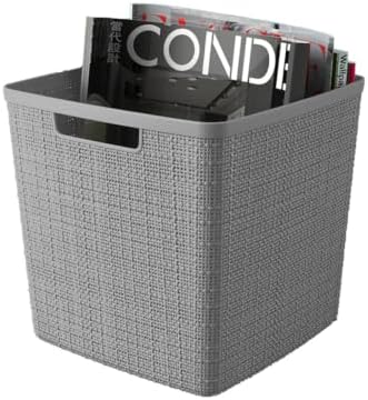 Curver Set of 4 Large Cube 17L Jute Decorative Plastic Organization and Storage Baskets - Perfect Bins for Home Office, Closet Shelves, Kitchen Pantry and All Bedroom Essentials, Grey - Image 5