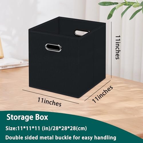 Black Foldable Storage Cubes Bins, Fabric Storage Box Cubes Organizer Baskets with Dual Handles for Home Organizer,Set of 3,(Black) - Image 2