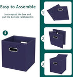 Black Foldable Storage Cubes Bins, Fabric Storage Box Cubes Organizer Baskets with Dual Handles for Home Organizer,Set of 3,(Navy Blue) - Image 6