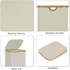 100L Laundry Hamper with Lid, Lagre Basket with Bamboo Handles,Foldable Clothes Hamper Tall Dirty Laundry Basket for Clothes Toys Towels Organizing,Pink - Image 6
