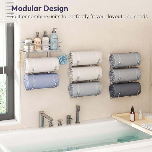 SWTYMIKI Over the Door Towel Rack - 9 Tier Towel Racks for Bathroom Wall Mounted, Towel Holder with Shelf, Hanging Rolled Towel Storage Organizer for Small Bathroom, Camper, RV, Sliver - Image 5
