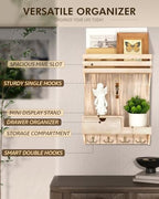 Rebee Vision Key Holder Wall Mount with Drawer for Entryway, Natural Wood - Image 4
