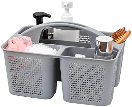 Plastic Portable Shower Caddy Basket with Handle, 3 Compartments, Grey by UUJOLY
