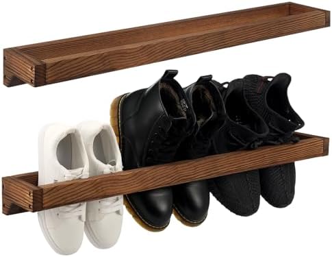 Wenqik 2 Pcs Wall Mounted Wooden Shoe Rack Wood Wall Hanging, Burnt Wood by Wenqik