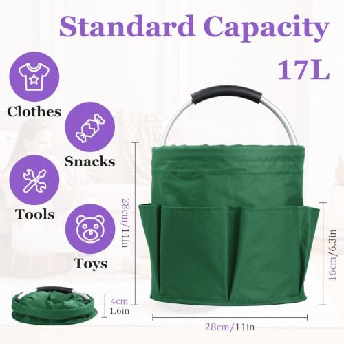17L Cleaning Caddy with Handle, 600D Oxford Cleaning Supply Caddy with 6 Pockets, Foldable Tool Bucket Organizer for Housekeeping, Gardening, Car Detailing, Traveling, Camping, Green - Image 2