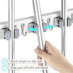 OUTNILI White Mop Broom Holder Wall Mount with 4 Slots & 4 Hooks - Wood Broom Mop Hanger for Pantry Closet Laundry Room Organization - Heavy Duty Garden Tool Organizer - White Kitchen Decor - Image 2