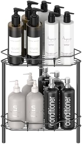 HuggieGems Metal Floor Standing Corner Shower Caddy, Matt Black, 2 Tier by HuggieGems