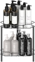 HuggieGems Metal Floor Standing Corner Shower Caddy, Matt Black, 2 Tier by HuggieGems