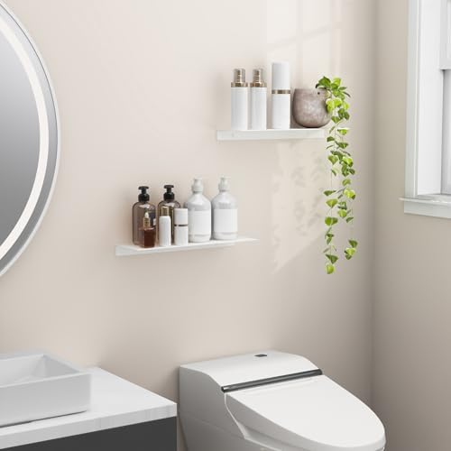 Danpoo 16 inch White Metal Floating Shelves for Wall Organizer & Storage, Display Shelves for Bathroom, Living Room, Kitchen, Bedroom(2-Pack) - Image 5
