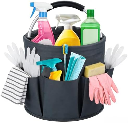 17L Foldable Cleaning Caddy with Handle - Portable Oxford Fabric Storage Bucket, Organiser for Cleaning Supplies, Toiletries, Home, Garden, Picnic & Beach (Dark Gray) by ZGHFNBFAD