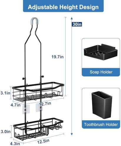 Upgraded Extended Length Shower Organizer with 16 Hooks, Rustproof Shampoo Soap Storage, Large Hanging Bathroom Caddy with Soap and Toothbrush Holder - Image 2