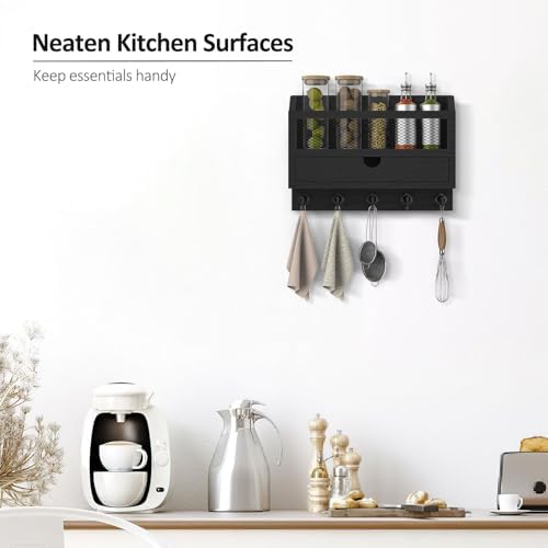 Nekon Key and Mail Holder for Wall, Key Organizer with Drawer, Black - Image 5