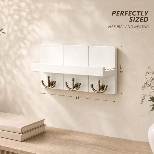 Rebee Vision Key Holder Wall Mount with 3 Anchor Hooks for Entryway, White - Image 2