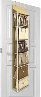 Lirex Over The Door Purse Organizer & Purse Shelf for Closet – Handbag Storage Organizer with Purse Hanger. Perfect for Scarves, Hats, and Leggings. S (11.8'' x 5'' x 51.6''), Khaki by Lirex