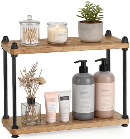 Mkono Bathroom Counter Organizer, 2 Tier Rustic Wood Countertop Sink Shelf by Mkono