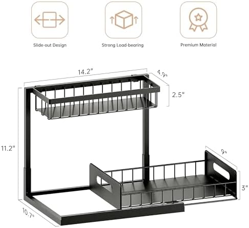 Under Sink Organizer and Storage 2 Pack, Slide Out Cabinet Organizer, Pull Out Sink Shelf for Kitchen Bathroom Laundry, Black - Image 2