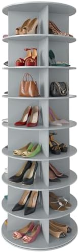 SpaceAid 8 Tier Rotating Shoe Rack Tower, Spinning Shoe Display Lazy Susan, Revolving 360 Shoe Rack Storage Round Carousel, Vertical Handbag Rotate Shoes Closet Organization (8-Tier Gray) by SpaceAid