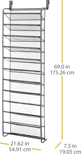 Whitmor 36 Pair Over the Door Shoe Rack, 12 Tier Hanging Shoe Organizer, Heavy Duty Metal & Mesh Shoe Holder, Hanging Shoe Rack for Closet Organizer & Storage, 69" L x 21.7" W x 7.5" H, Gunmetal Gray - Image 3