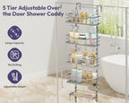 SWTYMIKI Over the Door Shower Caddy - 5 Tier Adjustable Shower Organizer Hanging with Soap Holder, No Drilling Stainless Steel Bathroom Rack Hanging for Body Wash, Shampoo, Soap, Razor, Silver - Image 3