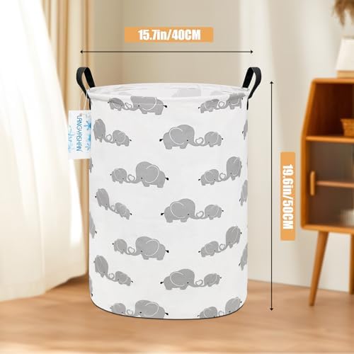 Round Laundry Basket Collapsible Storage Hamper Love Elephant - Image 2