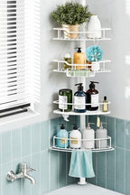 Corner Shower Caddy Tension Pole, 4 Tier Rustproof Shower Tension Rod Organizer, Adjustable 25-125 Inch Bathroom Shower Organizer Shelves for Bathtub Shampoo Storage, White by Dimyno
